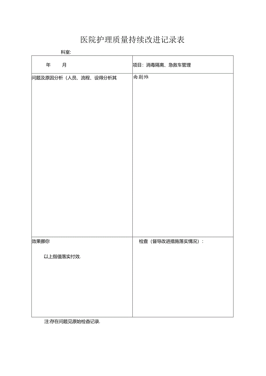 医院护理质量持续改进记录表.docx_第1页