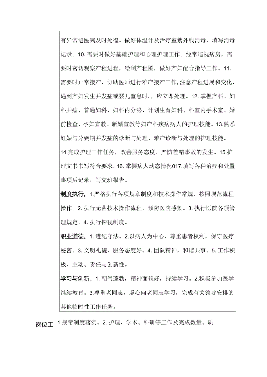 二级甲等医院妇产科治疗班护士岗位说明书.docx_第2页