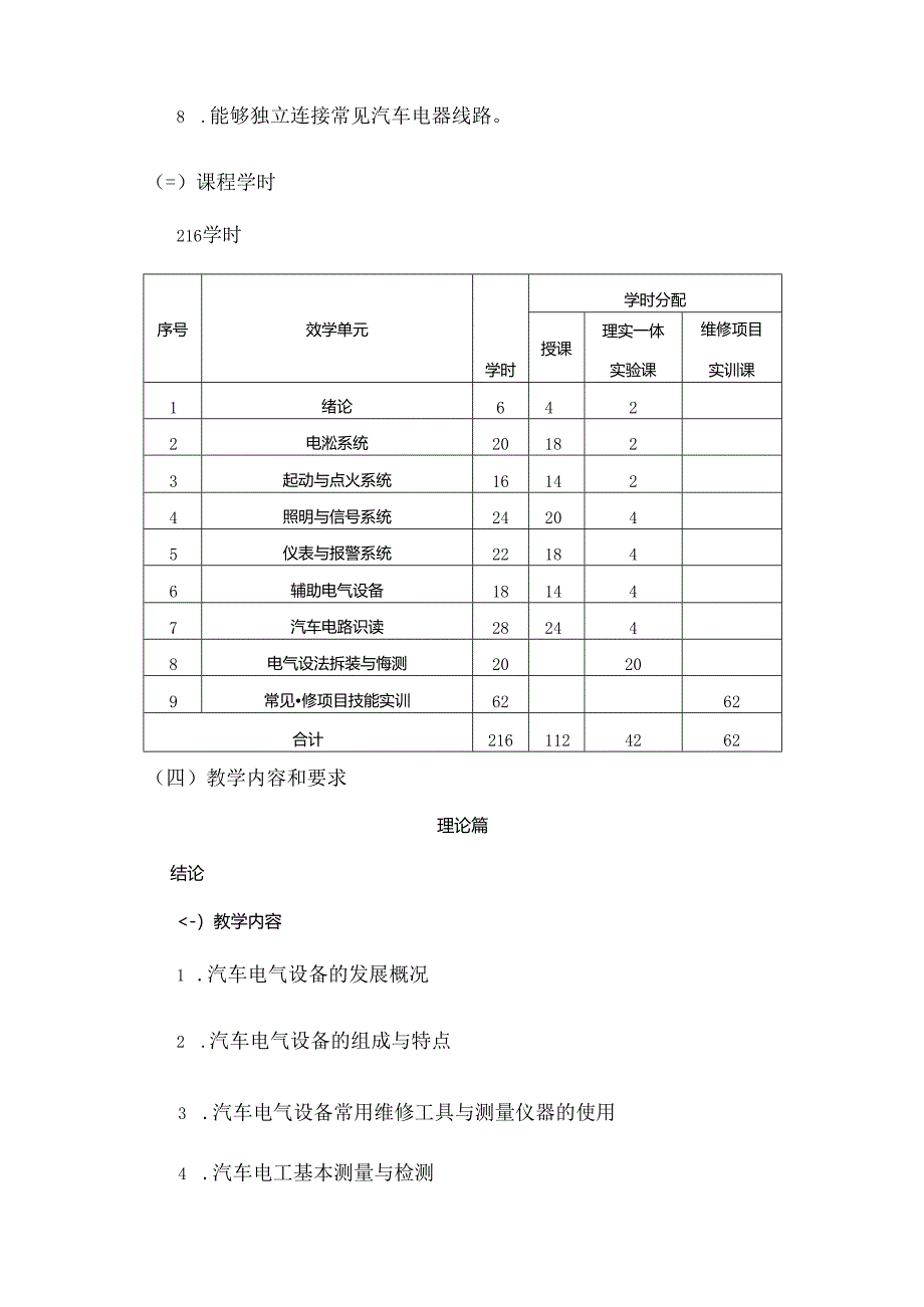 职业技术学校汽车电气设备构造与维修课程标准.docx_第2页