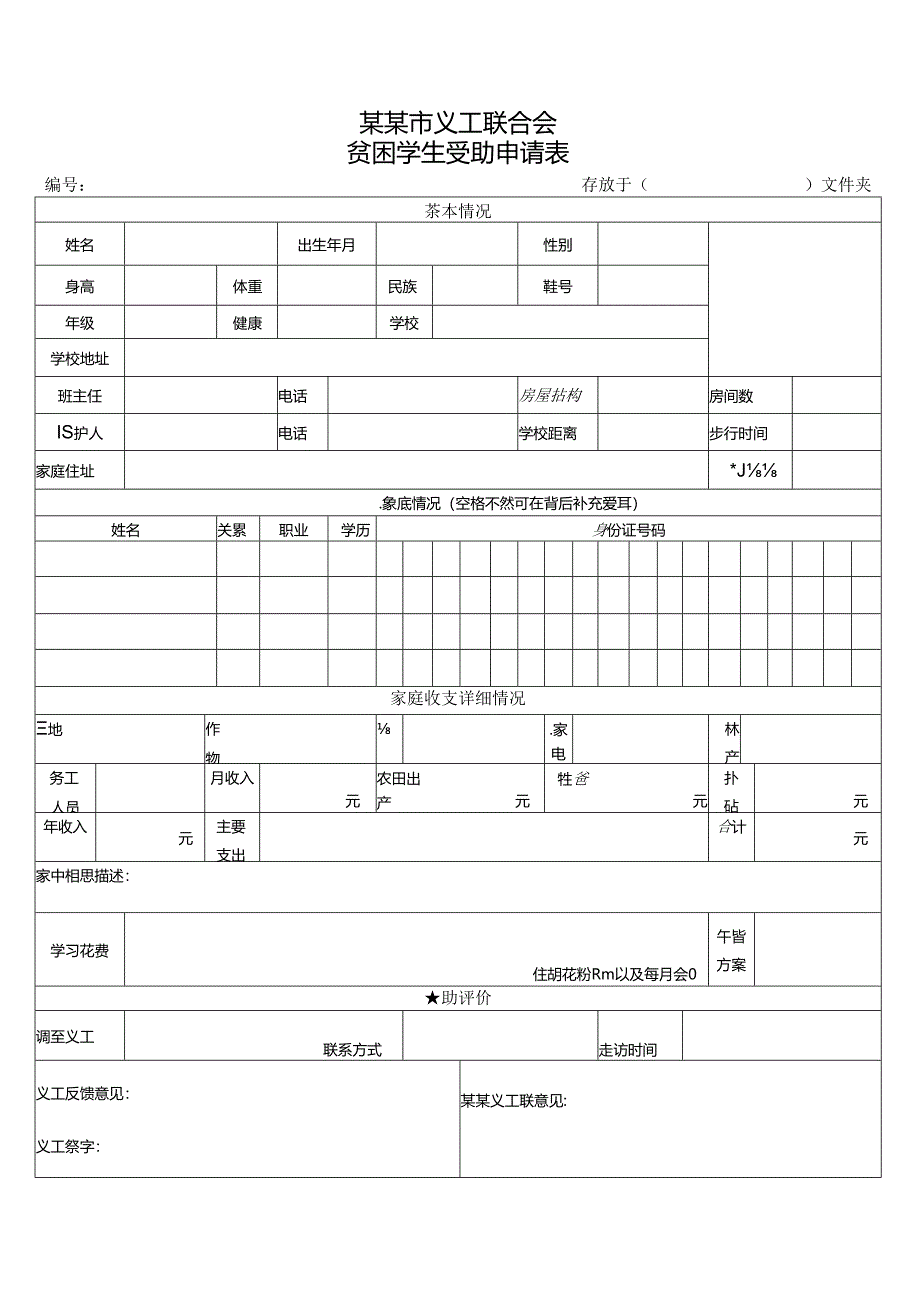 P贫困学生受助申请表模板.docx_第1页