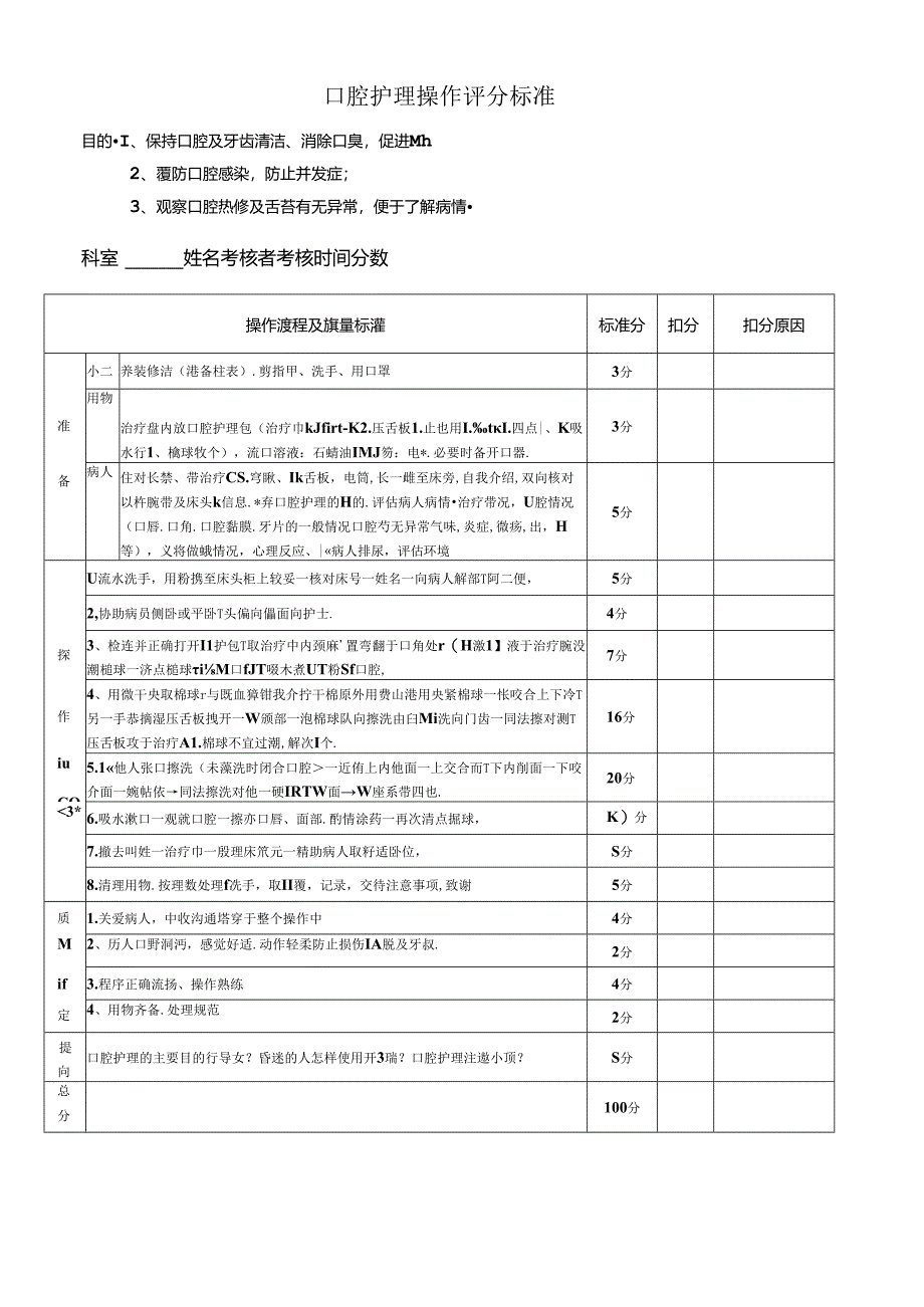 口腔护理操作评分标准.docx_第1页