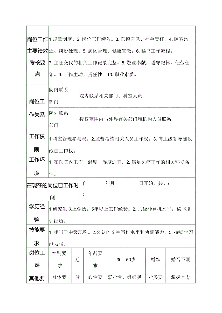 二级甲等医院理疗康复科秘书岗位说明书.docx_第3页