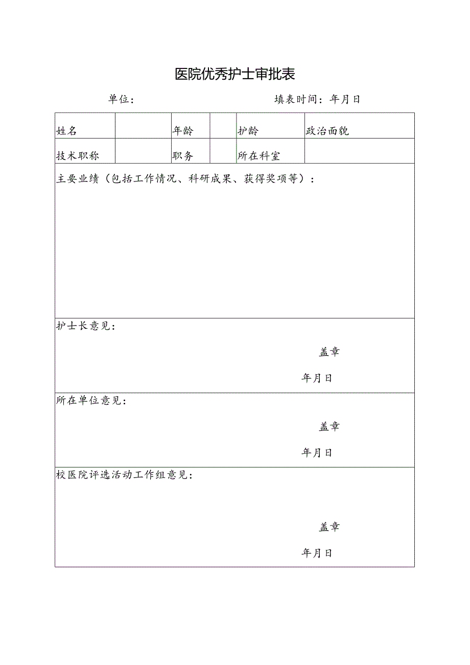 医院优秀护士审批表.docx_第1页