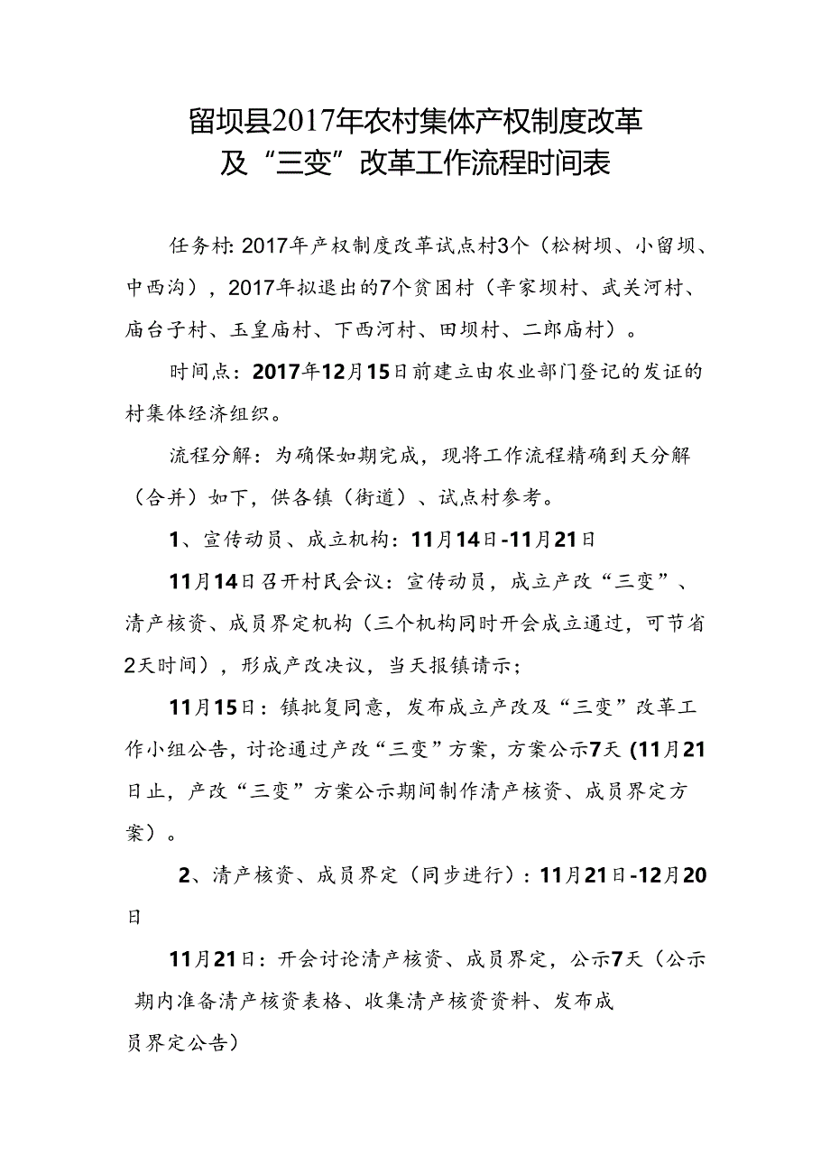 留坝县2017年农村集体产权制度改革流程时间表.docx_第1页