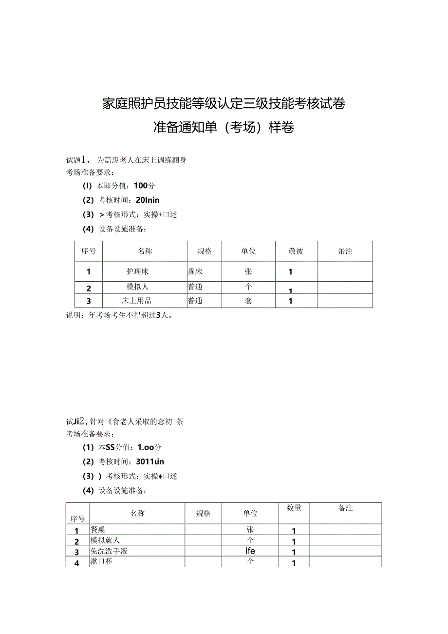 2024年山东省职业技能等级认定试卷 真题 家庭照护员 高级6卷考场、考生准备通知单.docx_第1页