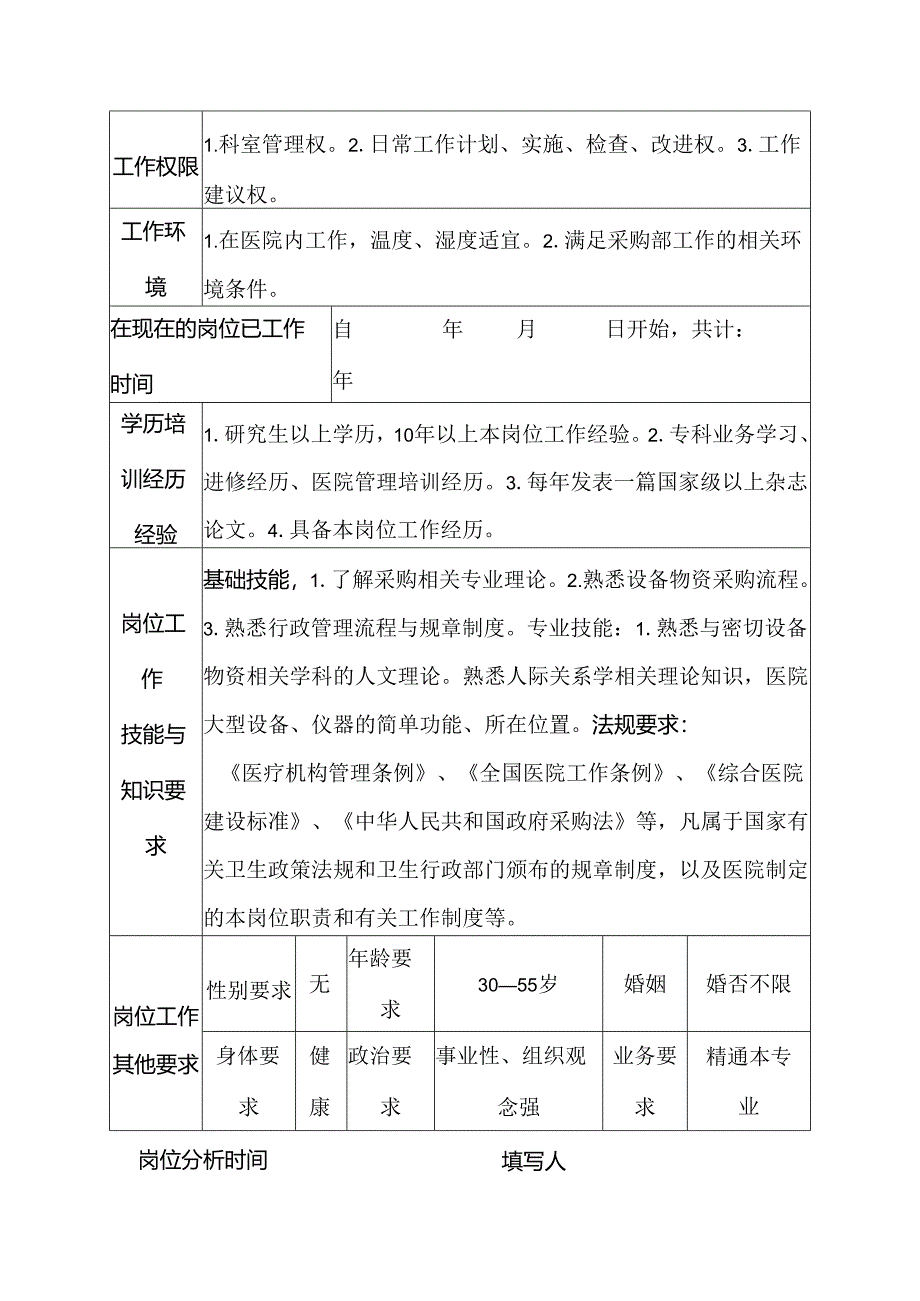 二级医院物资采购部主任岗位说明书.docx_第3页