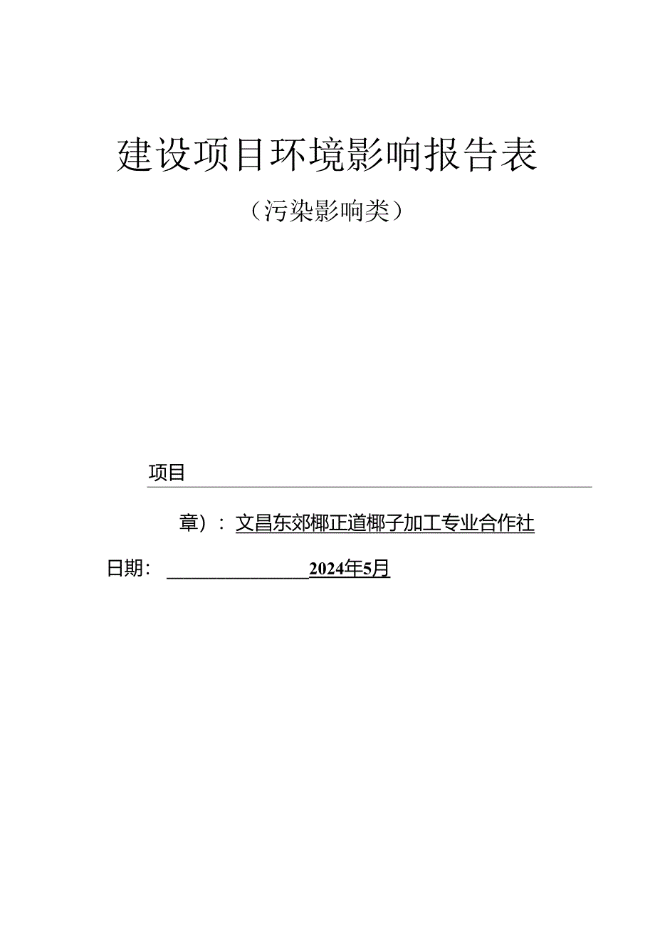 文昌东郊椰正道椰子加工专业合作社椰子油生产项目环评报告表.docx_第1页