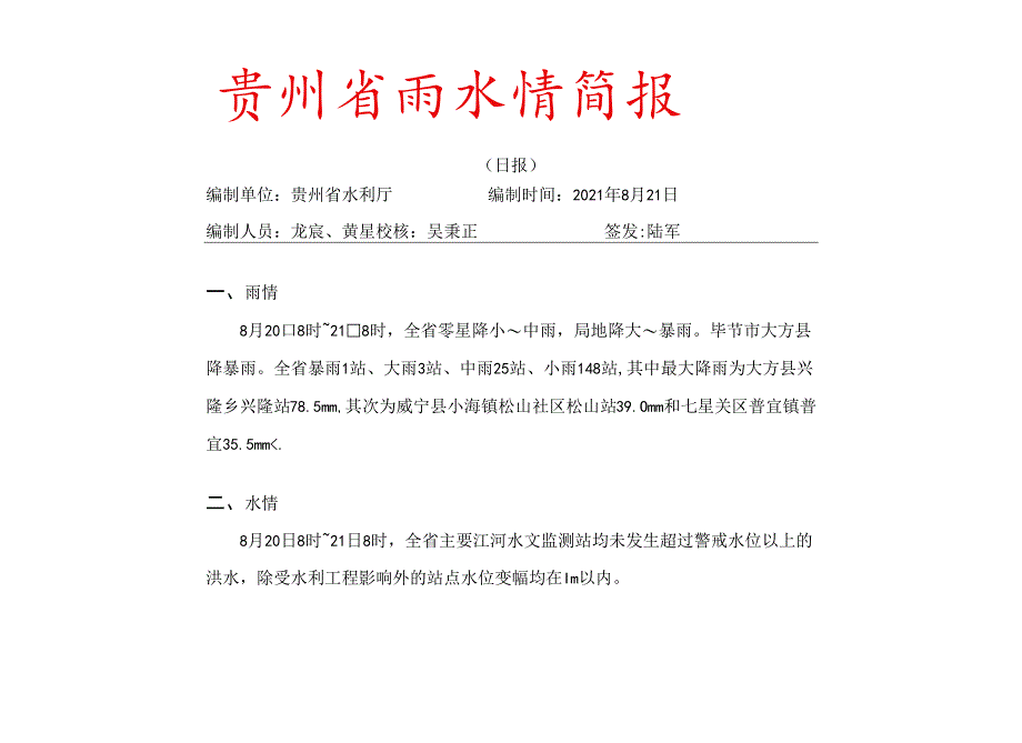 2021年8月21日贵州省雨水情简报(日报).docx_第1页