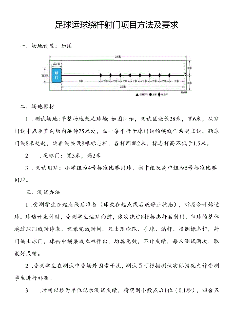 足球运球绕杆射门项目方法及要求.docx_第1页