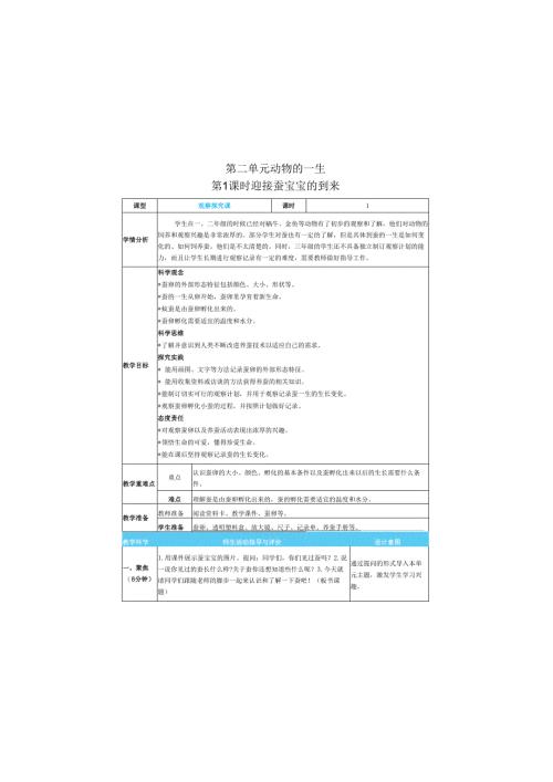 （2025春）科教版科学三年级下册《 迎接蚕宝宝的到来》教案.docx