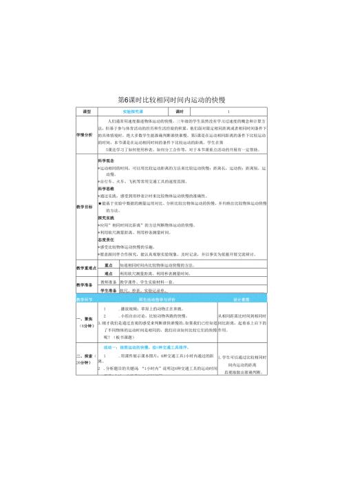 （2025春）科教版科学三年级下册《 比较相同时间内运动的快慢》教案.docx