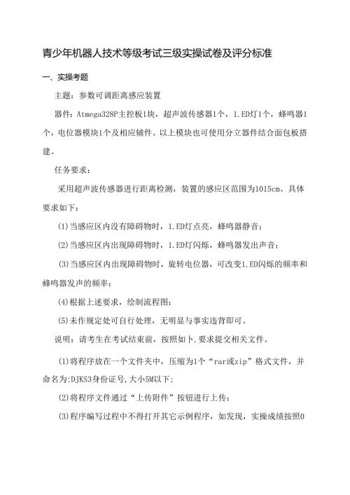 青少年机器人技术等级考试三级实操试卷及评分标准.docx