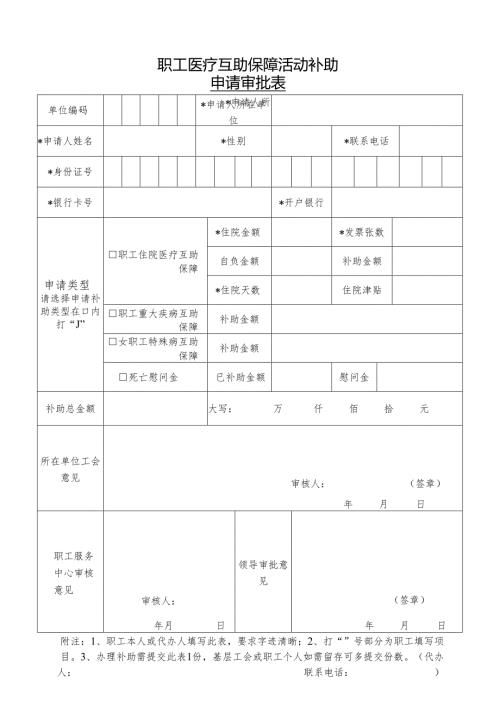 职工医疗互助保障活动补助申请审批表.docx