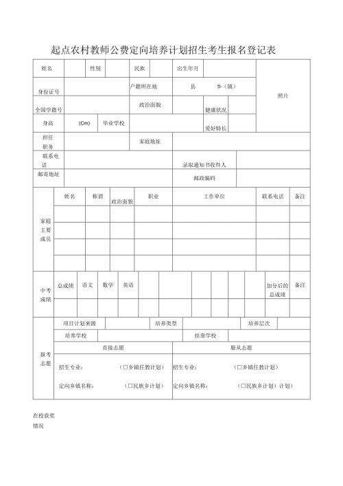 起点农村教师公费定向培养计划招生考生报名登记表.docx